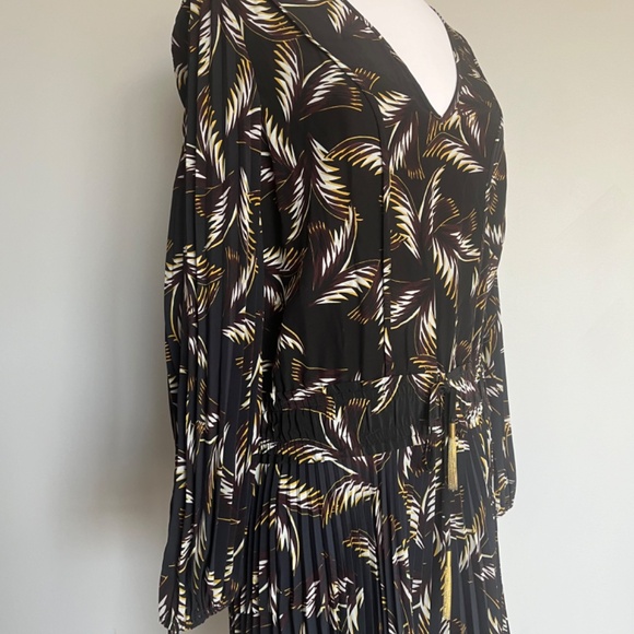 A.L.C. Rory Pleated palm leaves Retro Miami Cocktail V-neck Silk Mini Dress - Picture 9 of 16